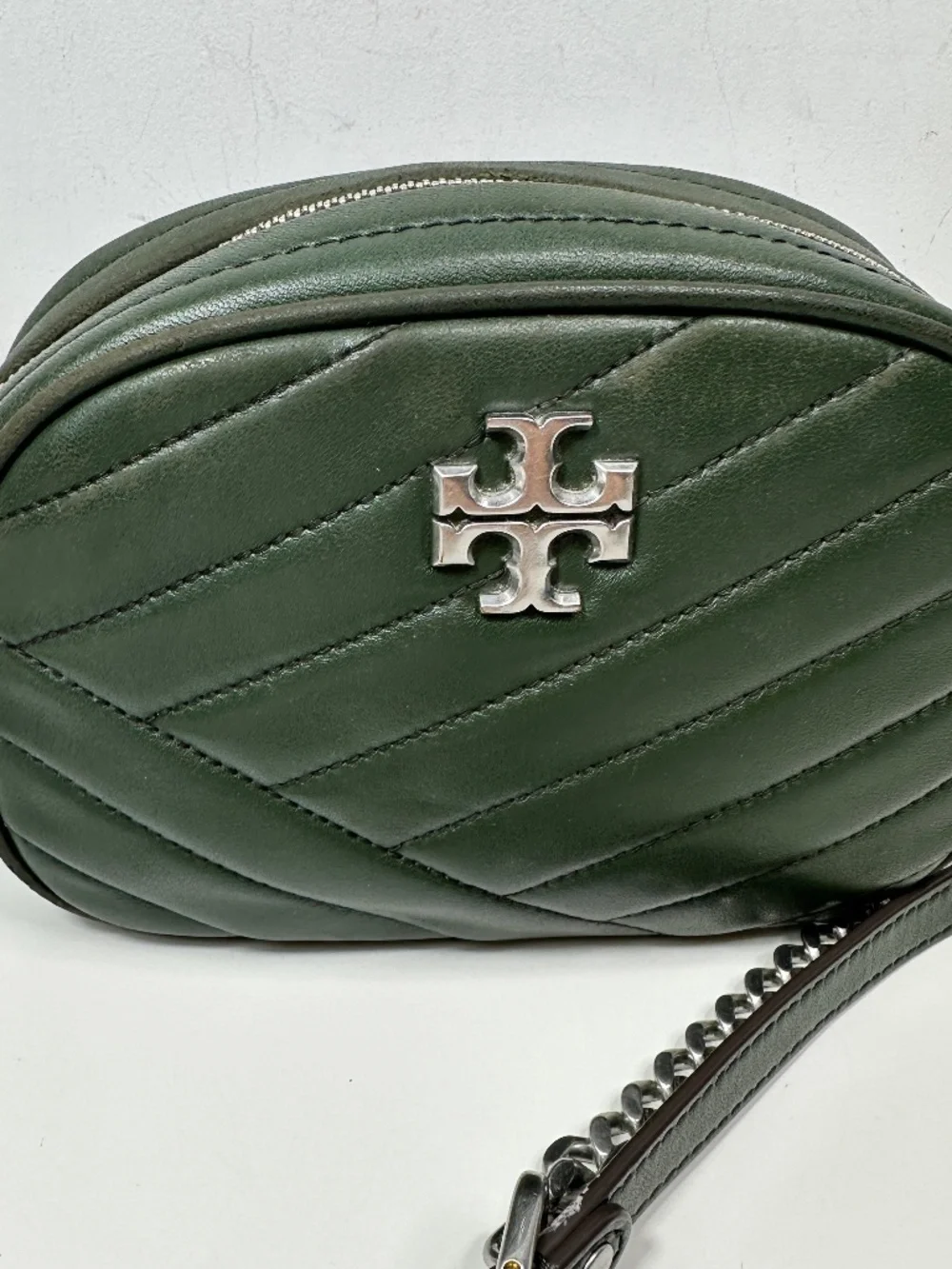 USED Tory Burch Kira Chevron Leather Camera Bag - Small In Green